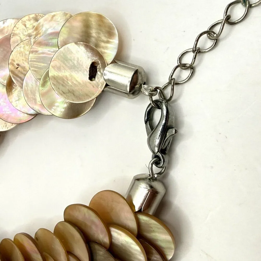 Mother of Pearl Shell Disc Bracelet Mermaid Boho Coastal Statement Iridescent